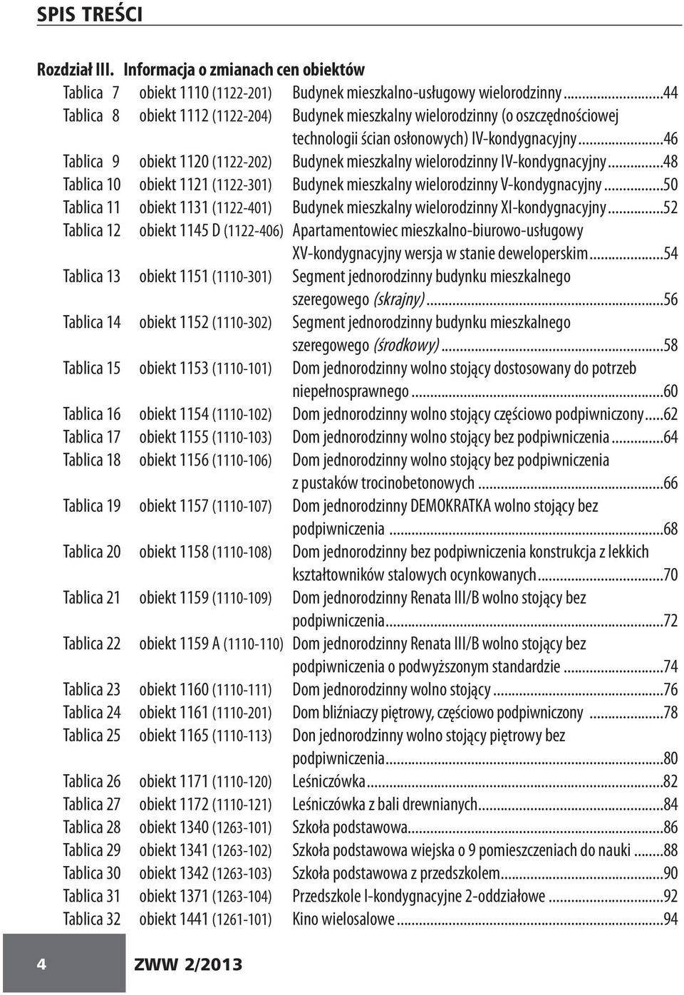 ..46 Tablica 9 obiekt 1120 (1122-202) Budynek mieszkalny wielorodzinny IV-kondygnacyjny...48 Tablica 10 obiekt 1121 (1122-301) Budynek mieszkalny wielorodzinny V-kondygnacyjny.