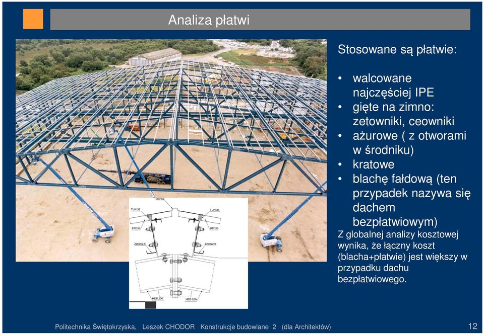 bezpłatwiowym) Z globalnej analizy kosztowej wynika, że łączny koszt (blacha+płatwie) jest większy w