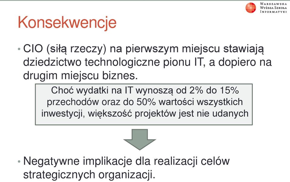 Choć wydatki na IT wynoszą od 2% do 15% przechodów oraz do 50% wartości wszystkich