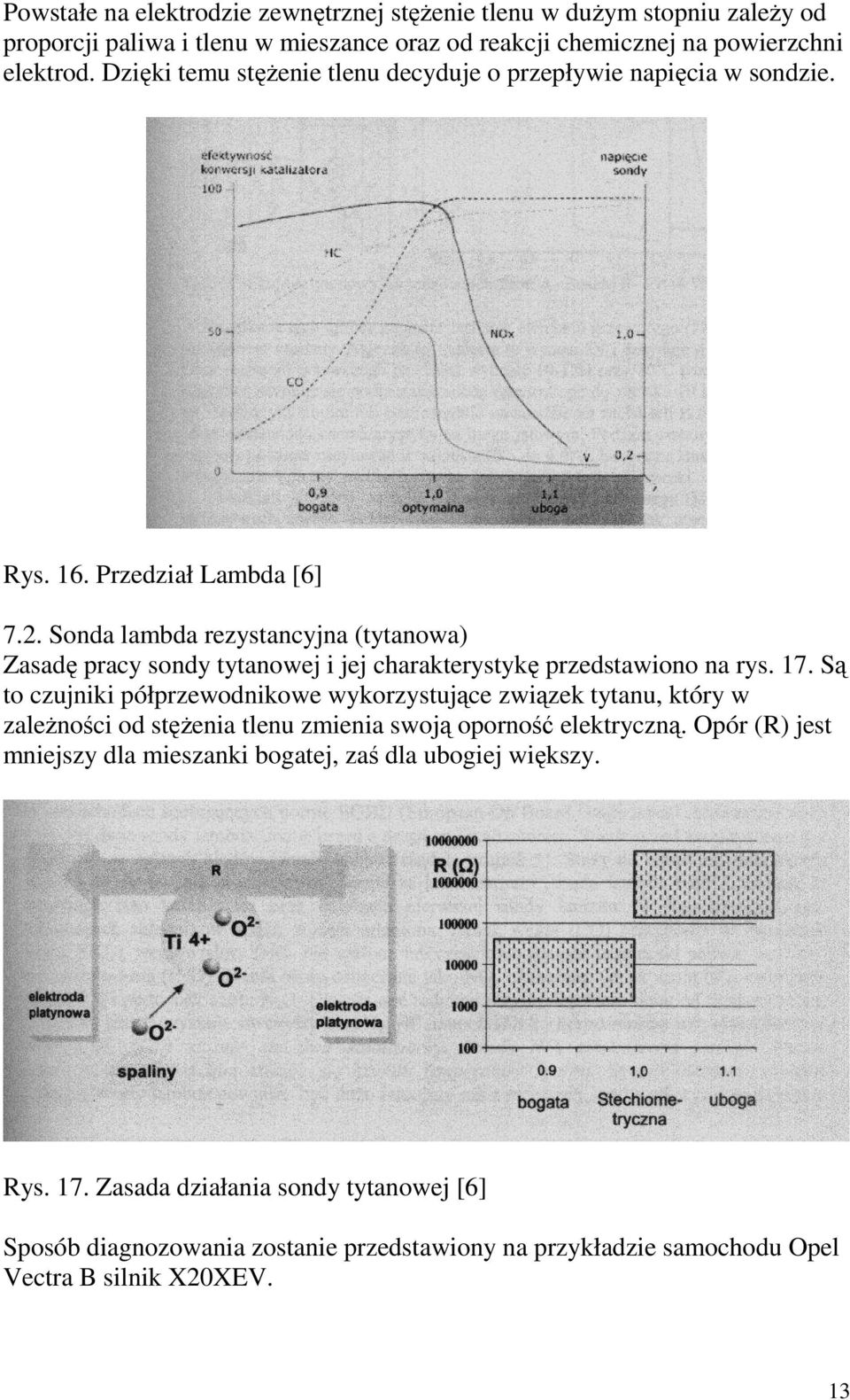 Sonda lambda rezystancyjna (tytanowa) Zasadę pracy sondy tytanowej i jej charakterystykę przedstawiono na rys. 17.