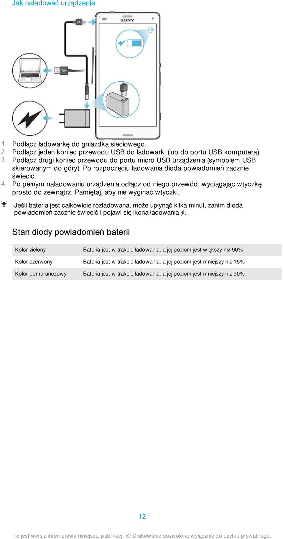 4 Po pełnym naładowaniu urządzenia odłącz od niego przewód, wyciągając wtyczkę prosto do zewnątrz. Pamiętaj, aby nie wyginać wtyczki.