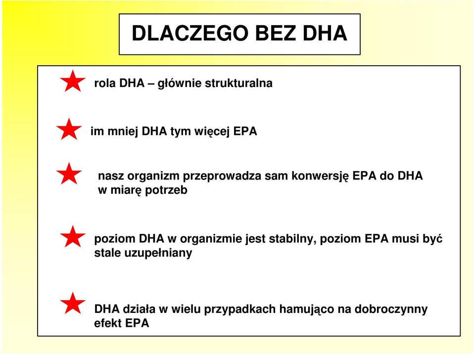 potrzeb poziom DHA w organizmie jest stabilny, poziom EPA musi być