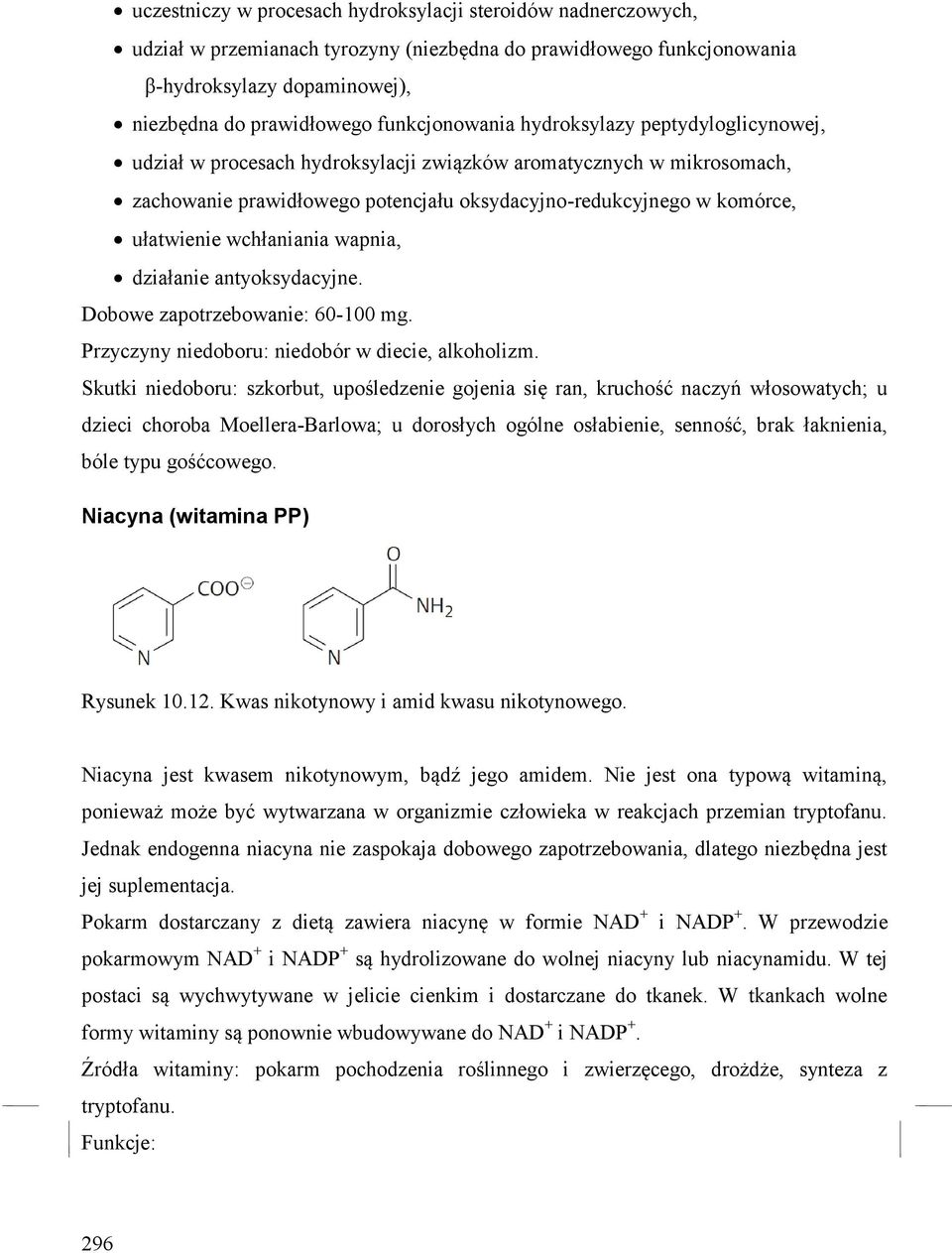 ułatwienie wchłaniania wapnia, działanie antyoksydacyjne. Dobowe zapotrzebowanie: 60-100 mg. Przyczyny niedoboru: niedobór w diecie, alkoholizm.