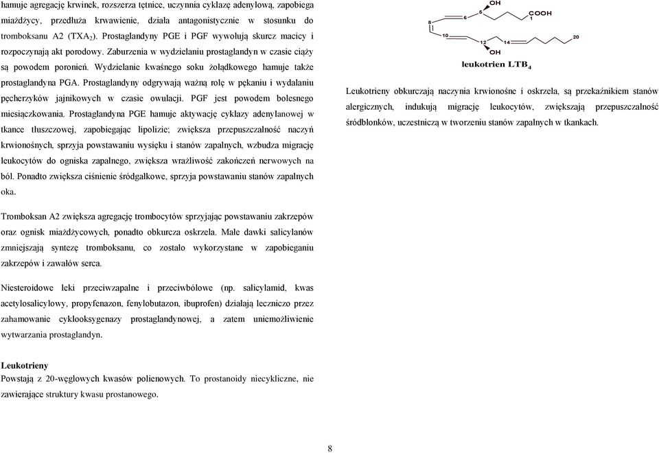 Wydzielanie kwaśnego soku żołądkowego hamuje także prostaglandyna PGA. Prostaglandyny odgrywają ważną rolę w pękaniu i wydalaniu pęcherzyków jajnikowych w czasie owulacji.