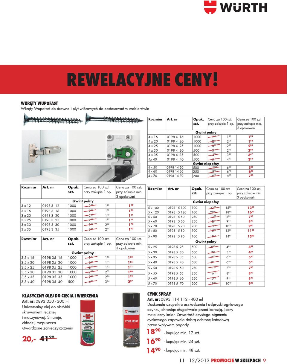 91 3 47 4x 40 0198 4 40 500 5 20 4 10 3 64 Gwint niepełny 4 x 50 0198 14 50 500 10 05 6 20 5 50 4 x 60 0198 14 60 250 8 10 6 75 6 00 4 x 70 0198 14 70 200 9 60 8 20 7 30 Rozmiar Art. nr Opak. szt.