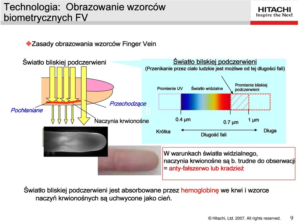 ne 0.4 μm 0.7 μm 1 μm Camera Krótka Długo ugość fali Długa W warunkach świat wiatła a widzialnego, naczynia krwionośne ne są b.