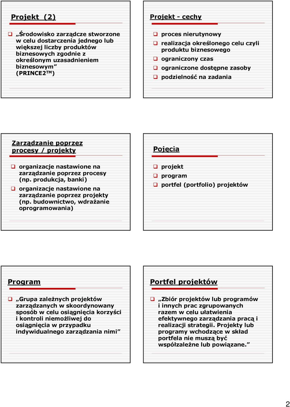 nastawione na zarządzanie poprzez procesy (np. produkcja, banki) organizacje nastawione na zarządzanie poprzez projekty (np.