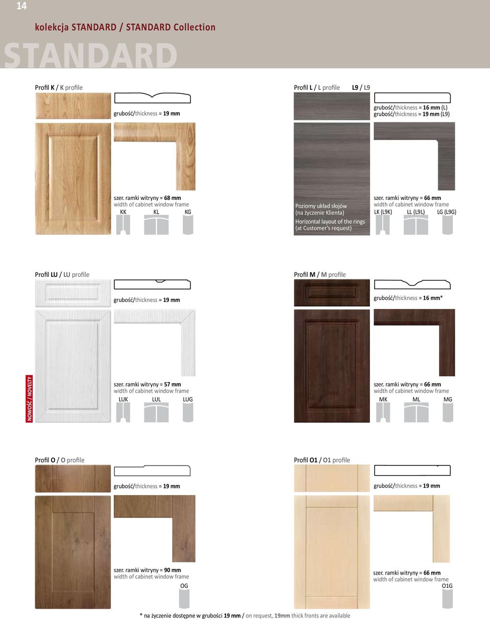LG (L9G) Profil LU / LU profile Profil M / M profile grubość/thickness = 16 mm* NOWOŚĆ / NOVELTY szer.
