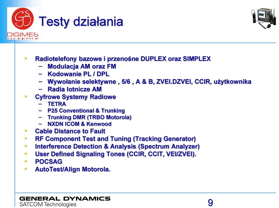 DZVEI, CCIR, użytkownika Radia lotnicze AM Cyfrowe Systemy Radiowe TETRA P25 Conventional & Trunking Trunking DMR (TRBO