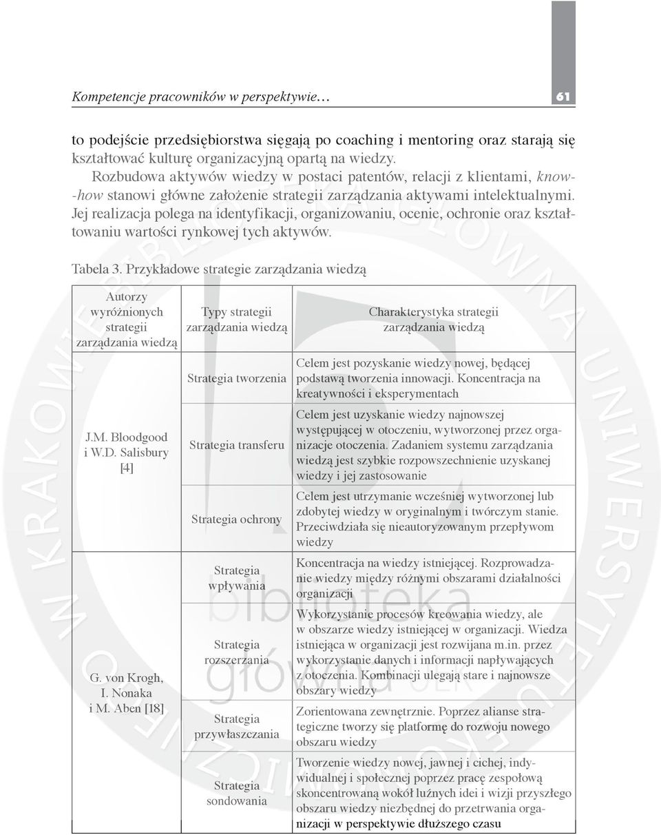 Jej realizacja polega na identyfikacji, organizowaniu, ocenie, ochronie oraz kształtowaniu wartości rynkowej tych aktywów. Tabela 3.