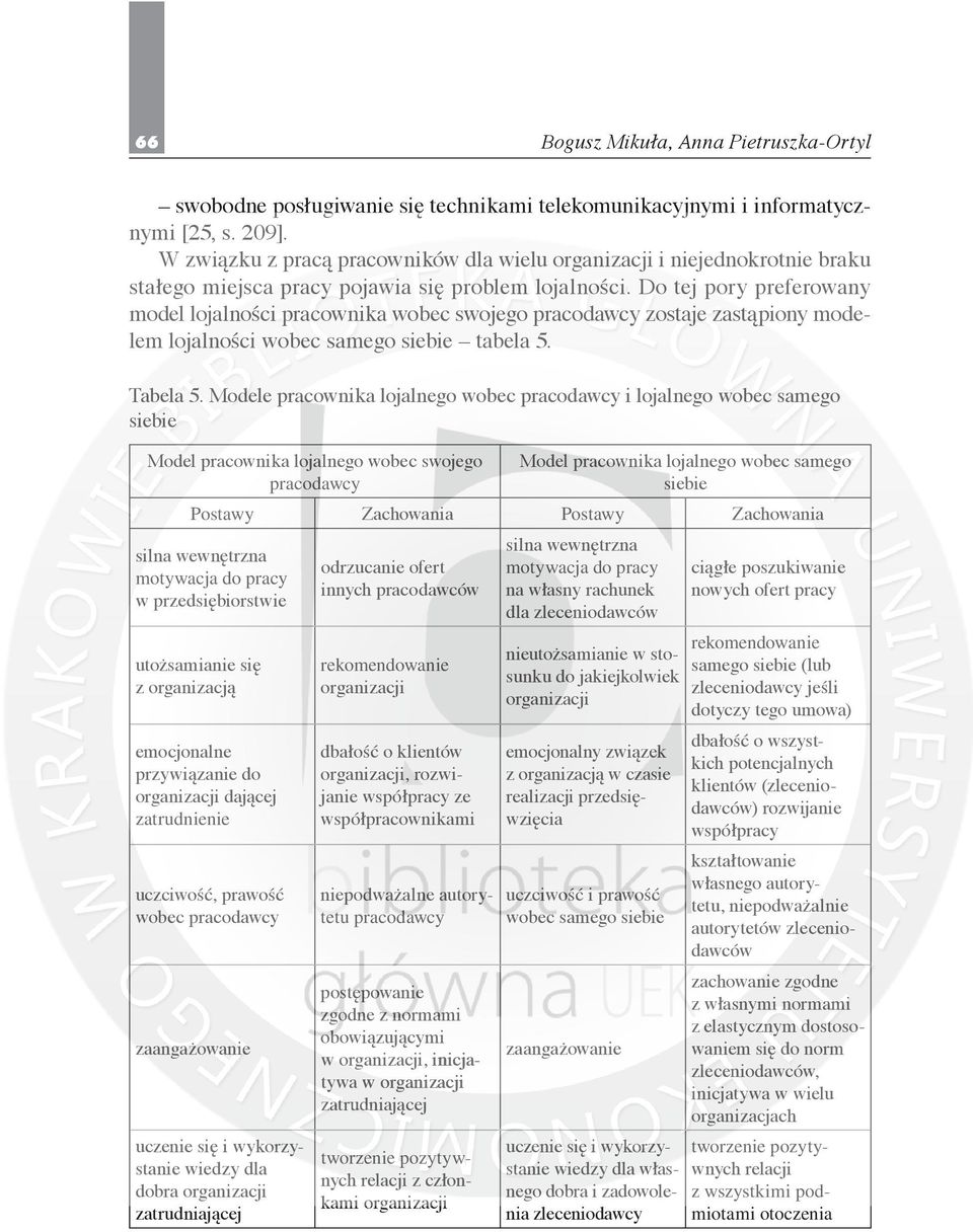 Do tej pory preferowany model lojalności pracownika wobec swojego pracodawcy zostaje zastąpiony modelem lojalności wobec samego siebie tabela 5. Tabela 5.