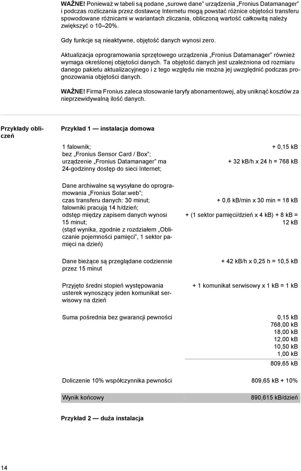 zliczania, obliczoną wartość całkowitą należy zwiększyć o 10 20%. Gdy funkcje są nieaktywne, objętość danych wynosi zero.