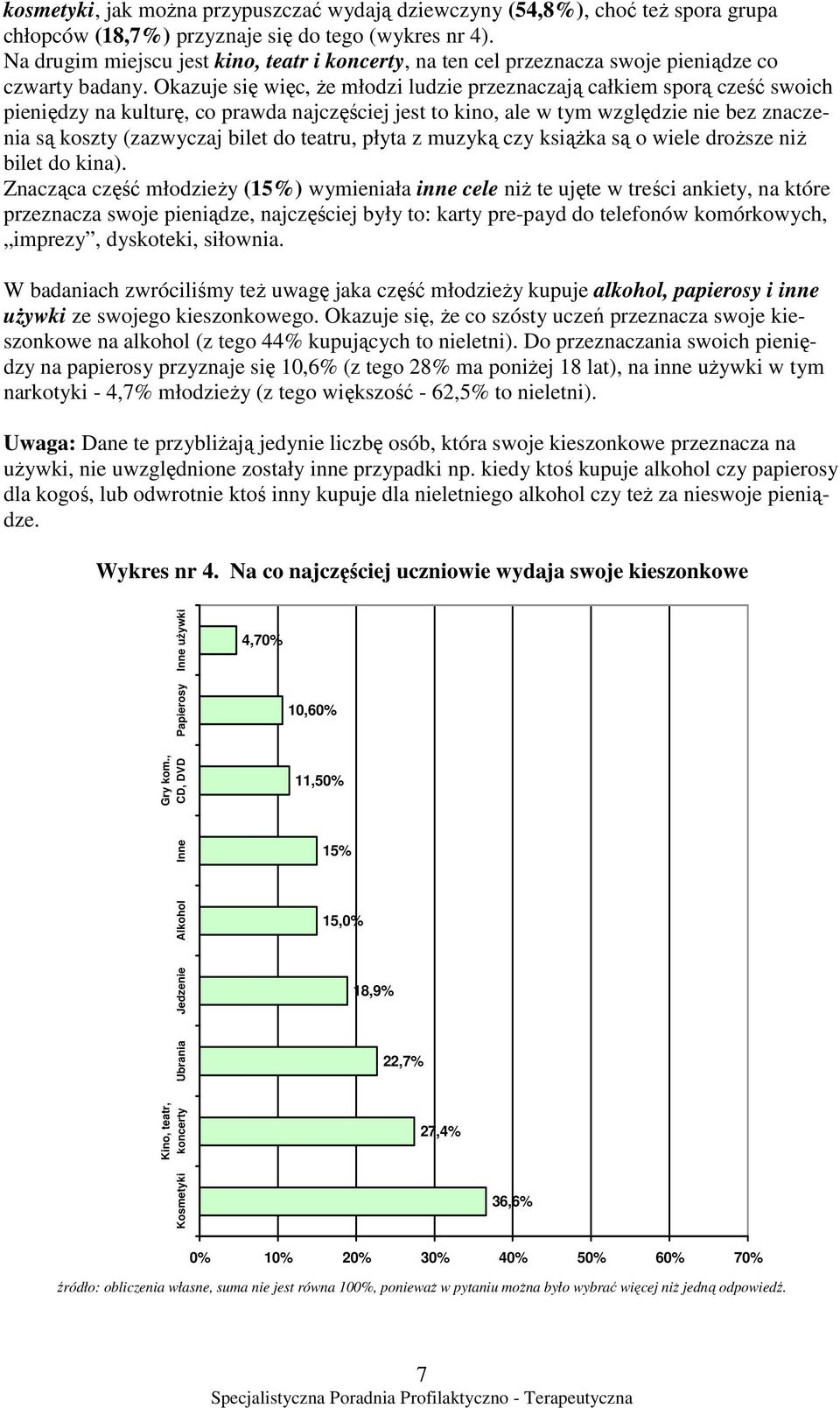 Okazuje się więc, Ŝe młodzi ludzie przeznaczają całkiem sporą cześć swoich pieniędzy na kulturę, co prawda najczęściej jest to kino, ale w tym względzie nie bez znaczenia są koszty (zazwyczaj bilet