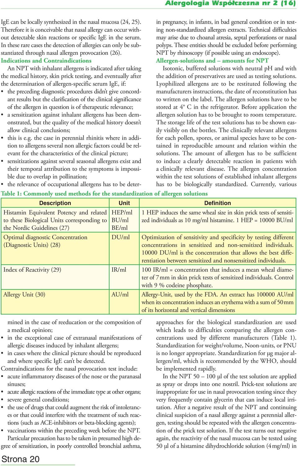 Allergen-solutions and amounts for NPT Isotonic, buffered solutions with neutral ph and with the addition of preservatives are used as testing solutions.