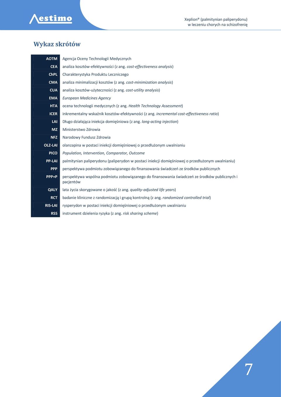 cost-utility analysis) European Medicines Agency ocena technologii medycznych (z ang. Health Technology Assessment) inkrementalny wskaźnik kosztów-efektywności (z ang.