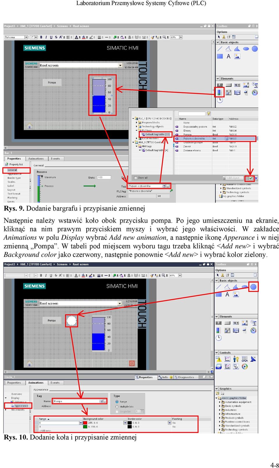 W zakładce Animations w polu Display wybrać Add new animation, a następnie ikonę Apperance i w niej zmienną Pompa.