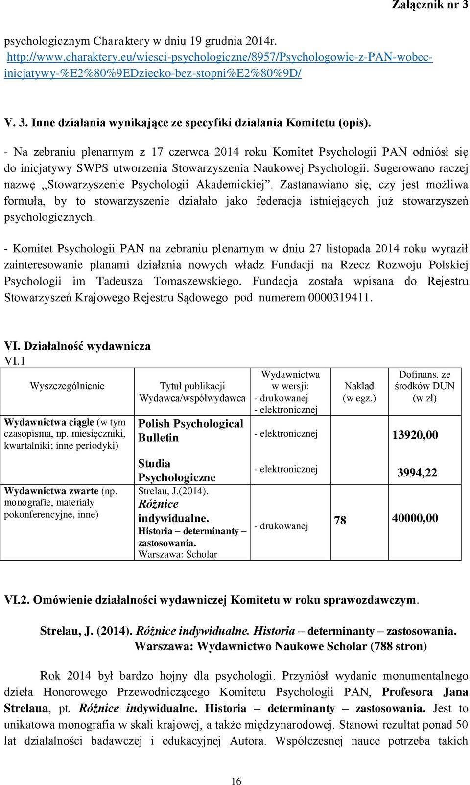 - Na zebraniu plenarnym z 17 czerwca 2014 roku Komitet Psychologii PAN odniósł się do inicjatywy SWPS utworzenia Stowarzyszenia Naukowej Psychologii.