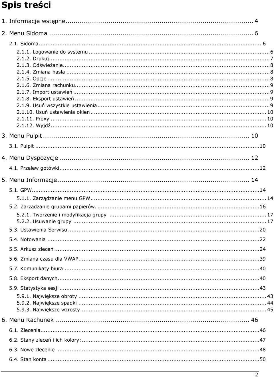 Menu Dyspozycje... 12 4.1. Przelew gotówki... 12 5. Menu Informacje... 14 5.1. GPW... 14 5.1.1. Zarządzanie menu GPW... 14 5.2. Zarządzanie grupami papierów.... 16 5.2.1. Tworzenie i modyfikacja grupy.