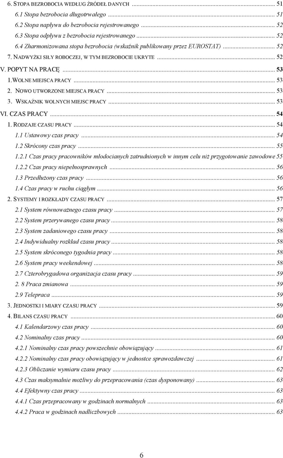 POPYT NA PRACĘ... 53 1.WOLNE MIEJSCA PRACY... 53 2. NOWO UTWORZONE MIEJSCA PRACY... 53 3. WSKAŹNIK WOLNYCH MIEJSC PRACY... 53 VI. CZAS PRACY... 54 1. RODZAJE CZASU PRACY... 54 1.1 Ustawowy czas pracy.