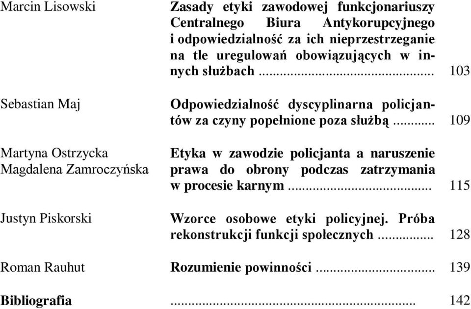 .. 103 Odpowiedzialność dyscyplinarna policjantów za czyny popełnione poza służbą.