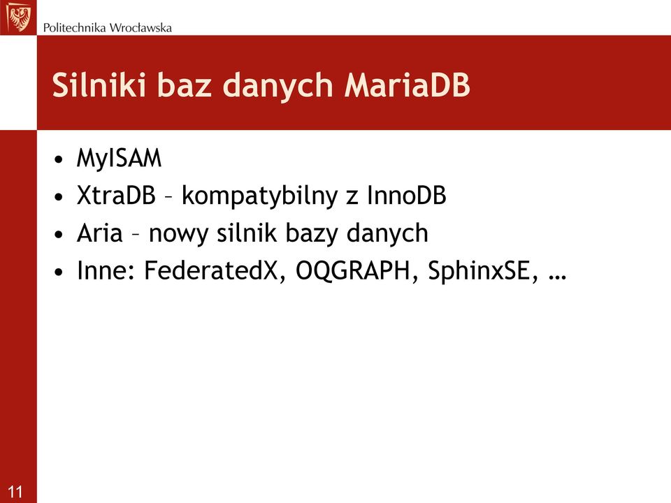 InnoDB Aria nowy silnik bazy