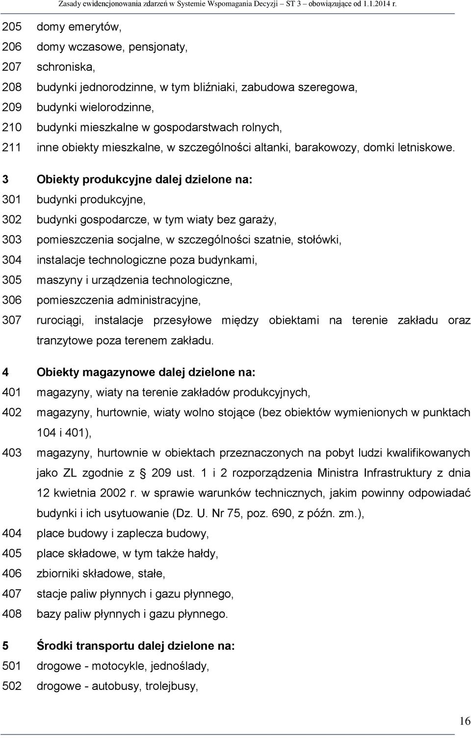 3 Obiekty produkcyjne dalej dzielone na: 301 budynki produkcyjne, 302 budynki gospodarcze, w tym wiaty bez garaży, 303 pomieszczenia socjalne, w szczególności szatnie, stołówki, 304 instalacje