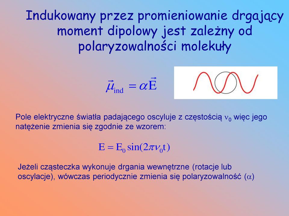 częstością 0 więc jego natężenie zmienia się zgodnie ze wzorem: E E sin(2 t) 0 0 Jeżeli