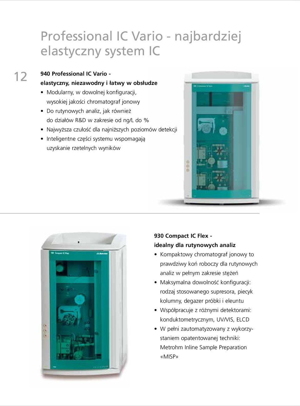 930 Compact IC Flex - idealny dla rutynowych analiz Kompaktowy chromatograf jonowy to prawdziwy koń roboczy dla rutynowych analiz w pełnym zakresie stężeń Maksymalna dowolność konfiguracji: rodzaj