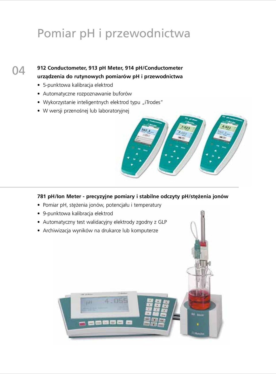 lub laboratoryjnej 781 ph/ion Meter - precyzyjne pomiary i stabilne odczyty ph/stężenia jonów Pomiar ph, stężenia jonów, potencjału i