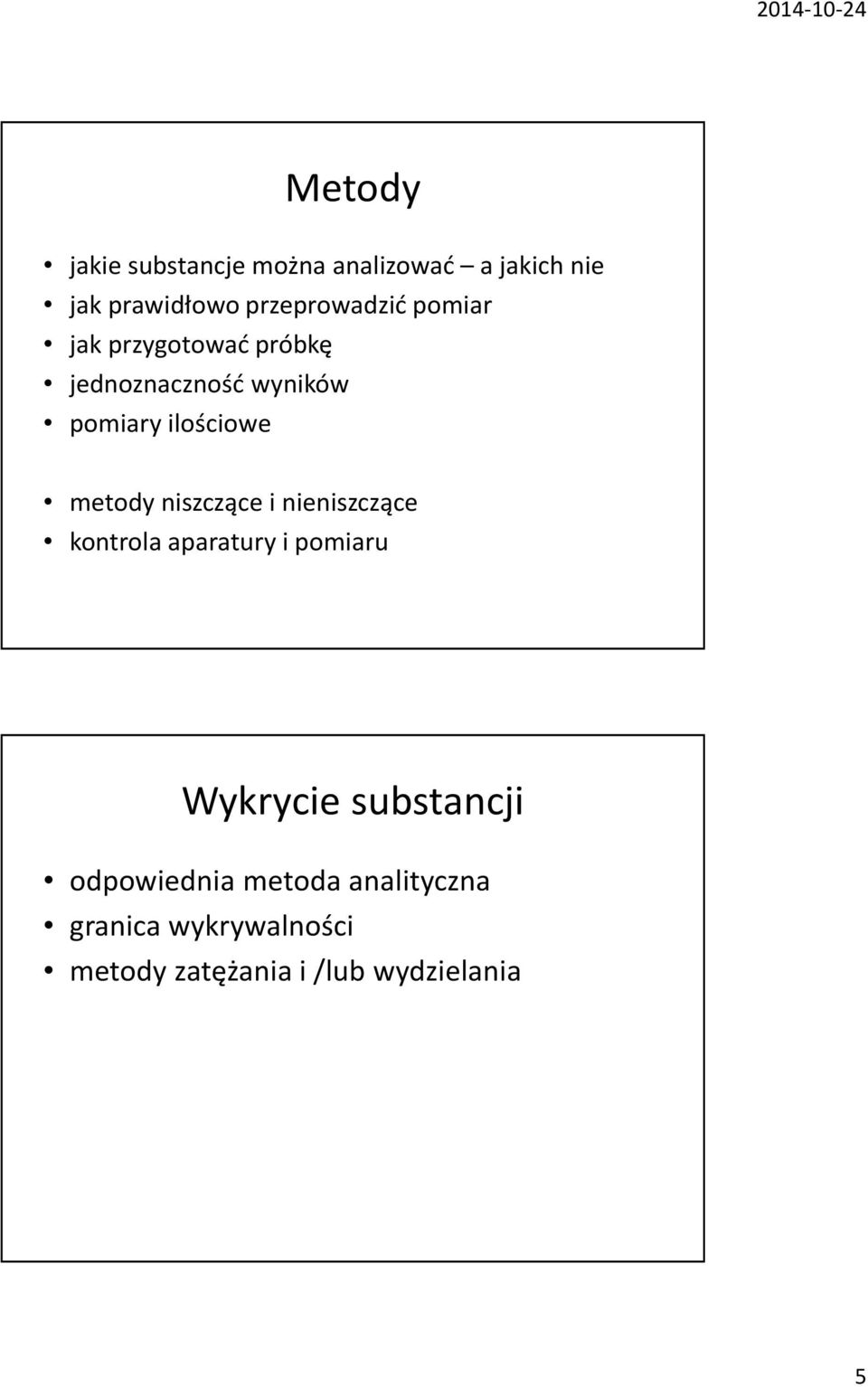 ilościowe metody niszczące i nieniszczące kontrola aparatury i pomiaru Wykrycie