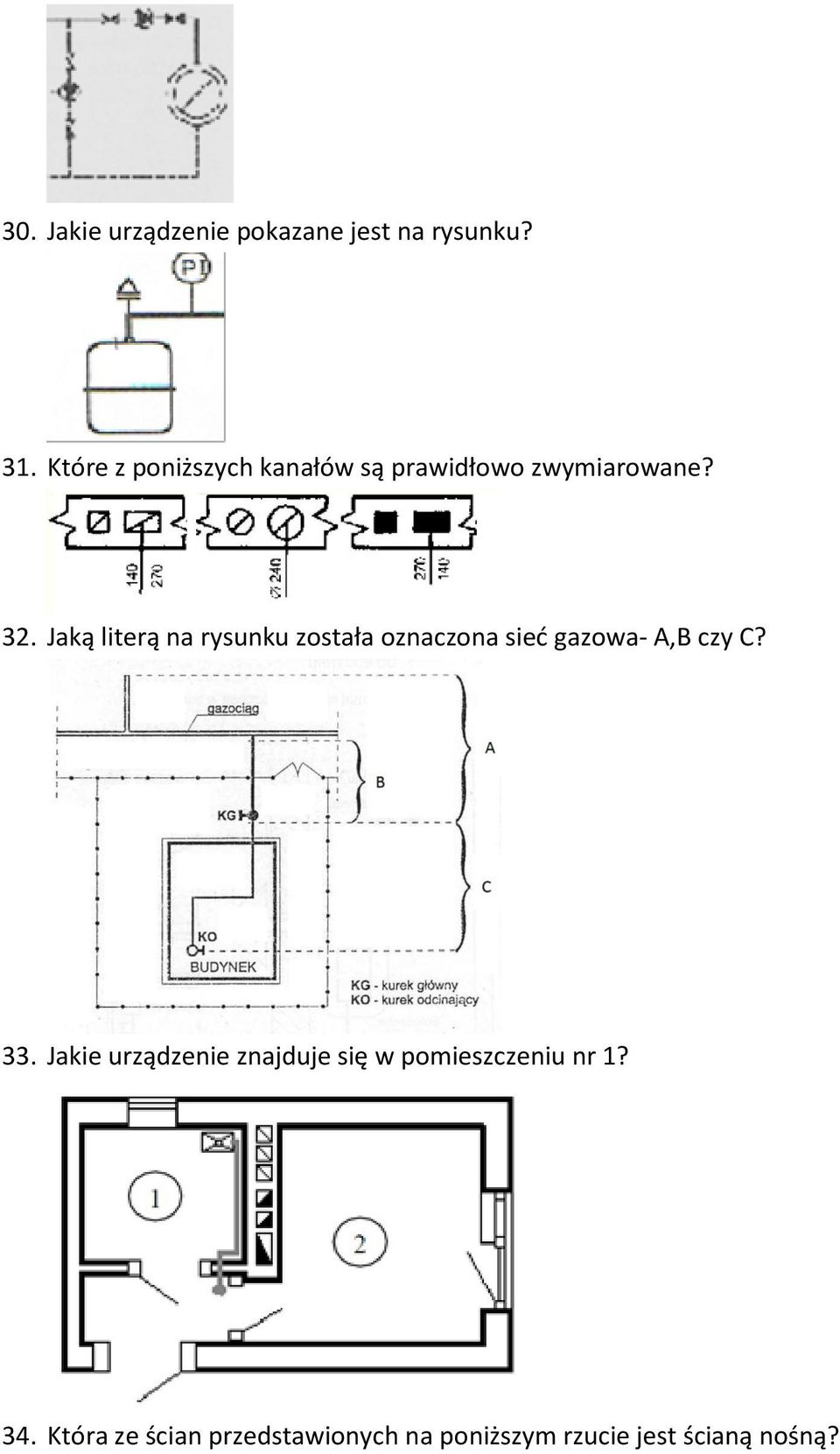 Jaką literą na rysunku została oznaczona sieć gazowa- A,B czy C? 33.