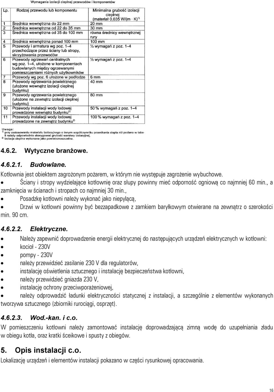 , Posadzkę kotłowni należy wykonać jako niepylącą, Drzwi w kotłowni powinny być bezzapadkowe z zamkiem baryłkowym otwierane na zewnątrz o szerokości min. 90 cm. 4.6.2.2. Elektryczne.