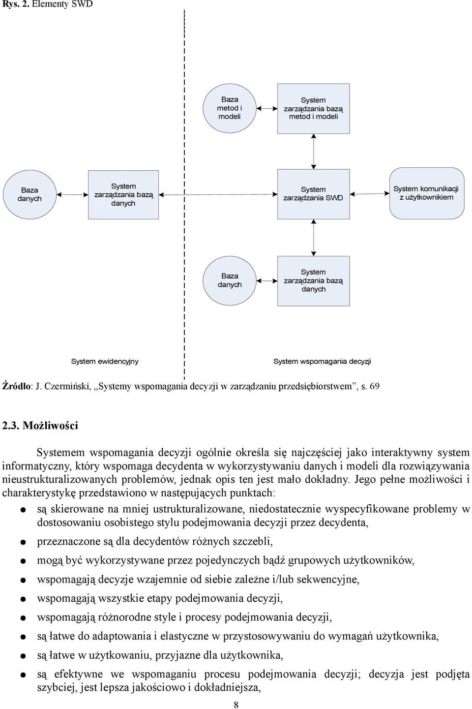 zarządzania bazą danych System ewidencyjny System wspomagania decyzji Źródło: J. Czermiński, Systemy wspomagania decyzji w zarządzaniu przedsiębiorstwem, s. 69 2.3.