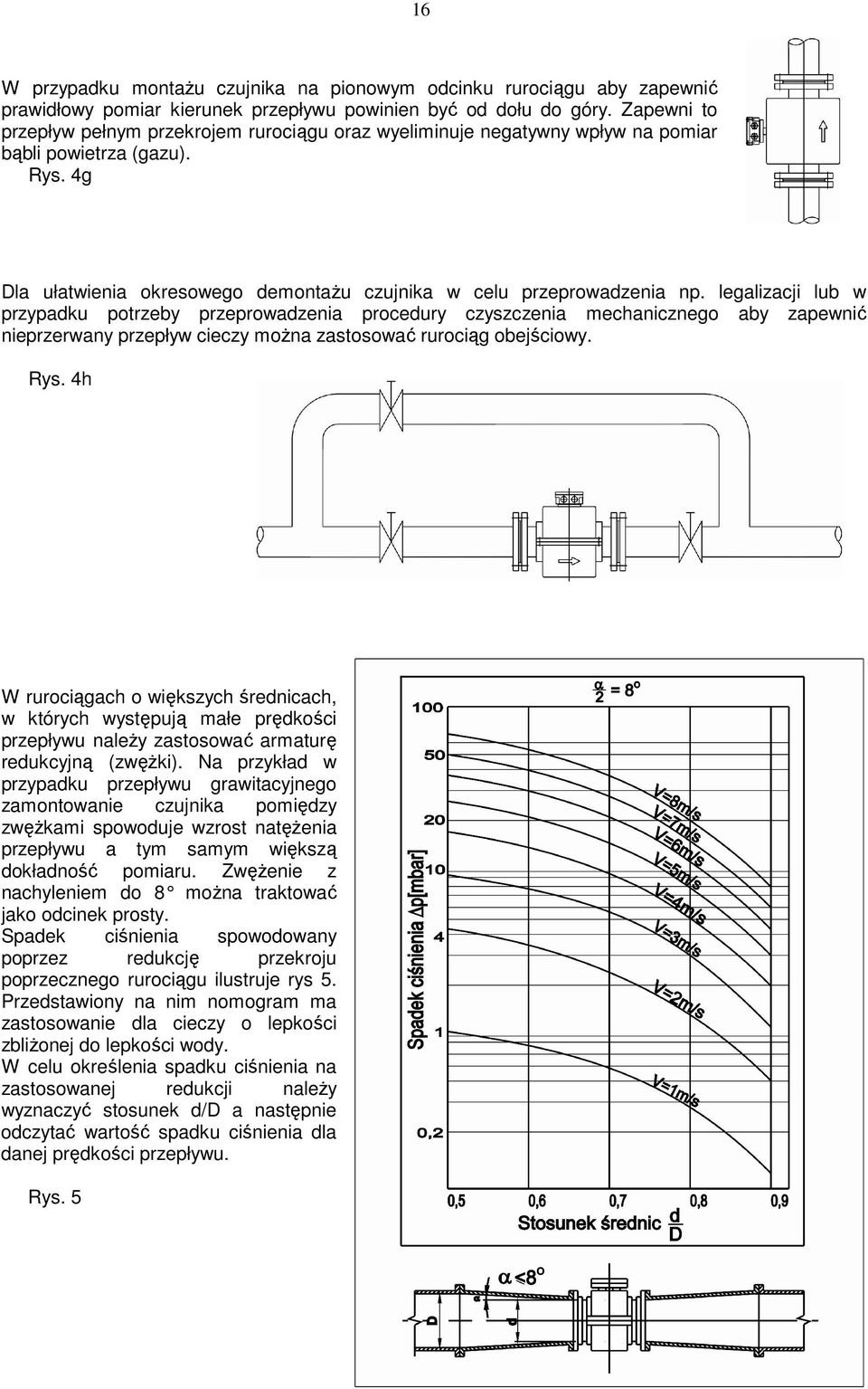 legalizacji lub w przypadku potrzeby przeprowadzenia procedury czyszczenia mechanicznego aby zapewnić nieprzerwany przepływ cieczy moŝna zastosować rurociąg obejściowy. Rys.