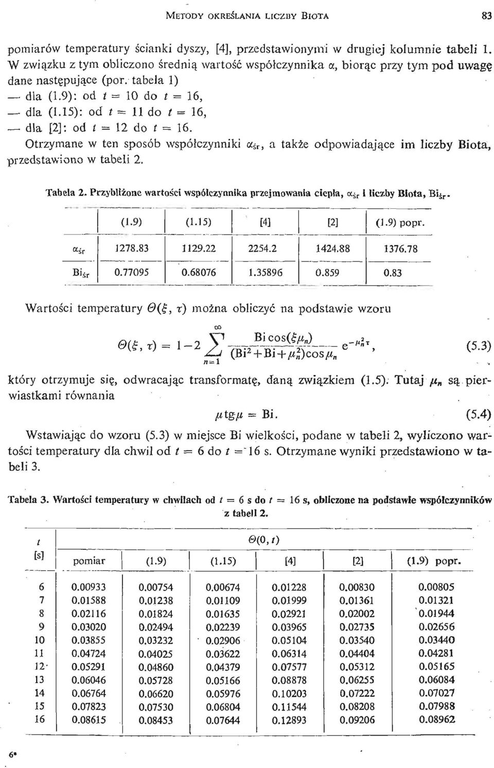 15): od t = 11 do t = 16, dla [2]: od t = 12 do t = 16. Otrzymane w ten sposób współ czynniki a ś r, a także odpowiadają ce im liczby Biota, przedstawiono w tabeli 2. Tabela 2.