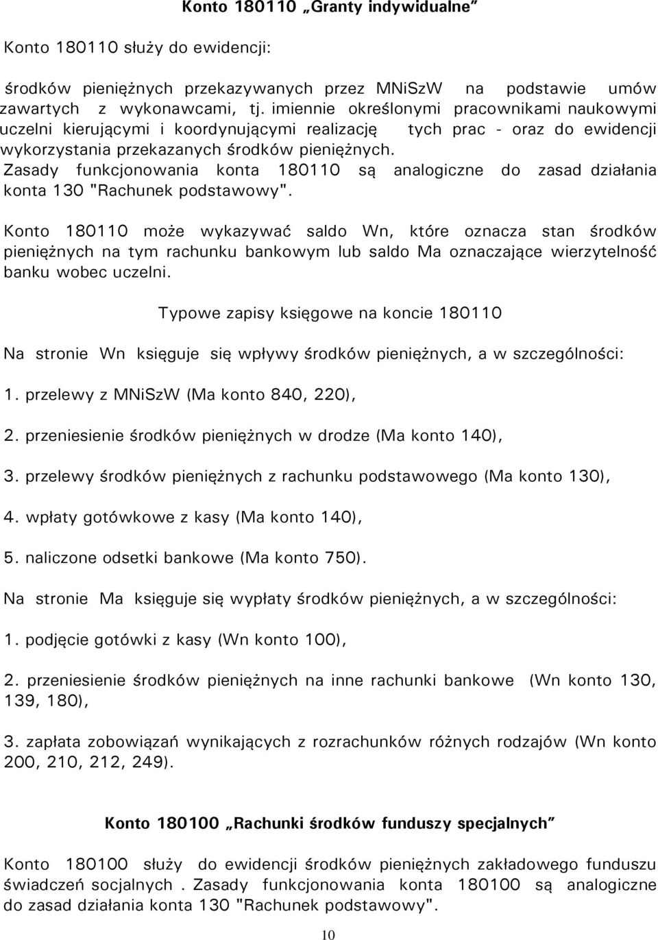 Zasady funkcjonowania konta 180110 są analogiczne do zasad działania konta 130 "Rachunek podstawowy".