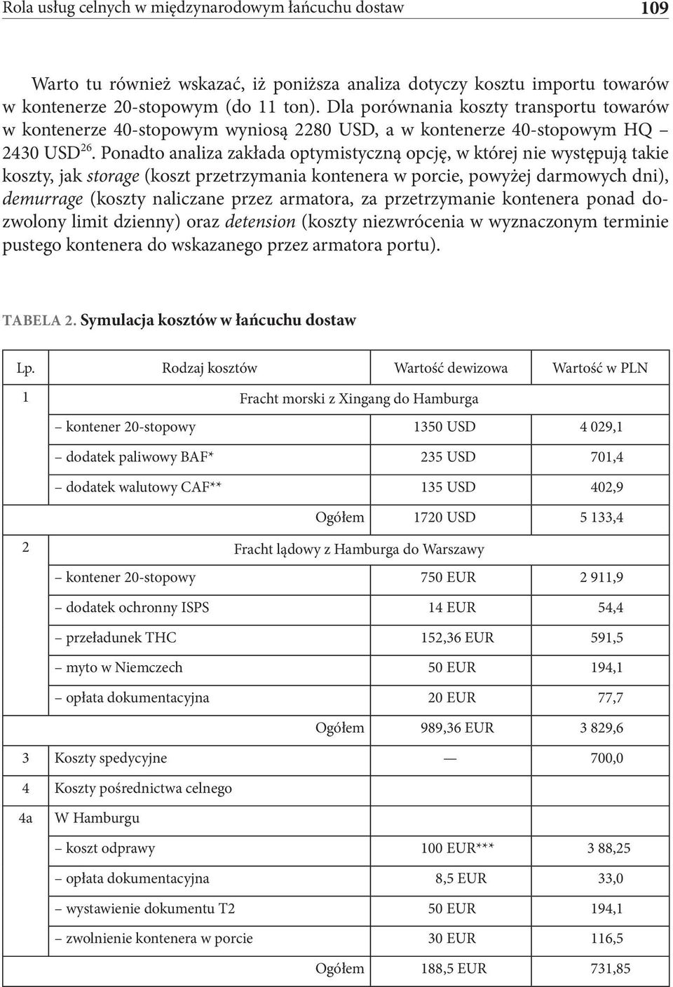 Ponadto analiza zakłada optymistyczną opcję, w której nie występują takie koszty, jak storage (koszt przetrzymania kontenera w porcie, powyżej darmowych dni), demurrage (koszty naliczane przez