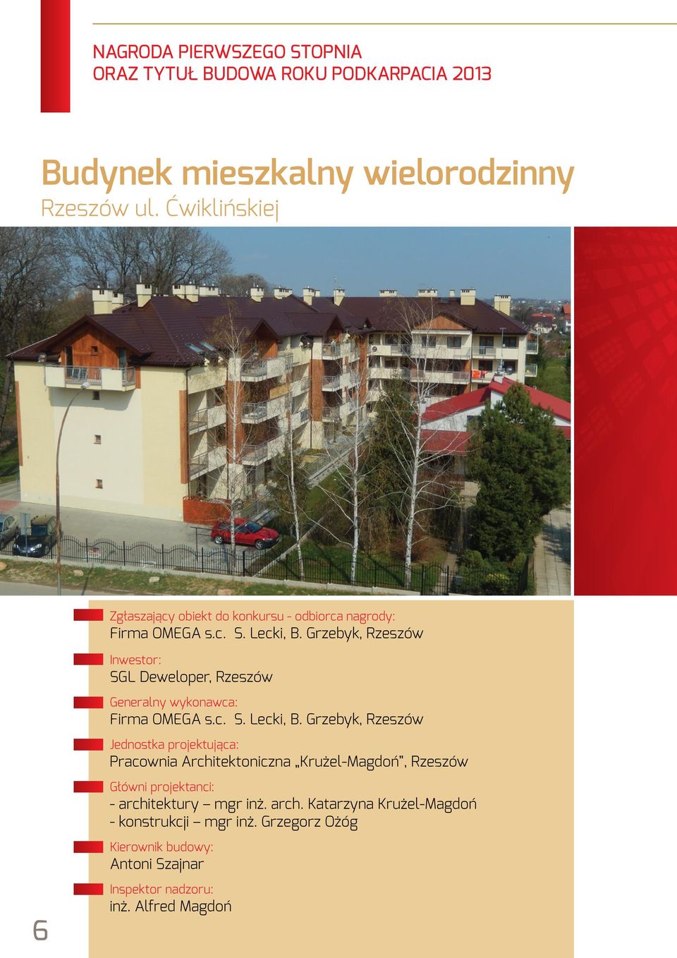 Grzebyk, Rzeszów Inwestor: SGL Deweloper, Rzeszów Generalny wykonawca: Firma OMEGA s.c. S. Lecki, B.