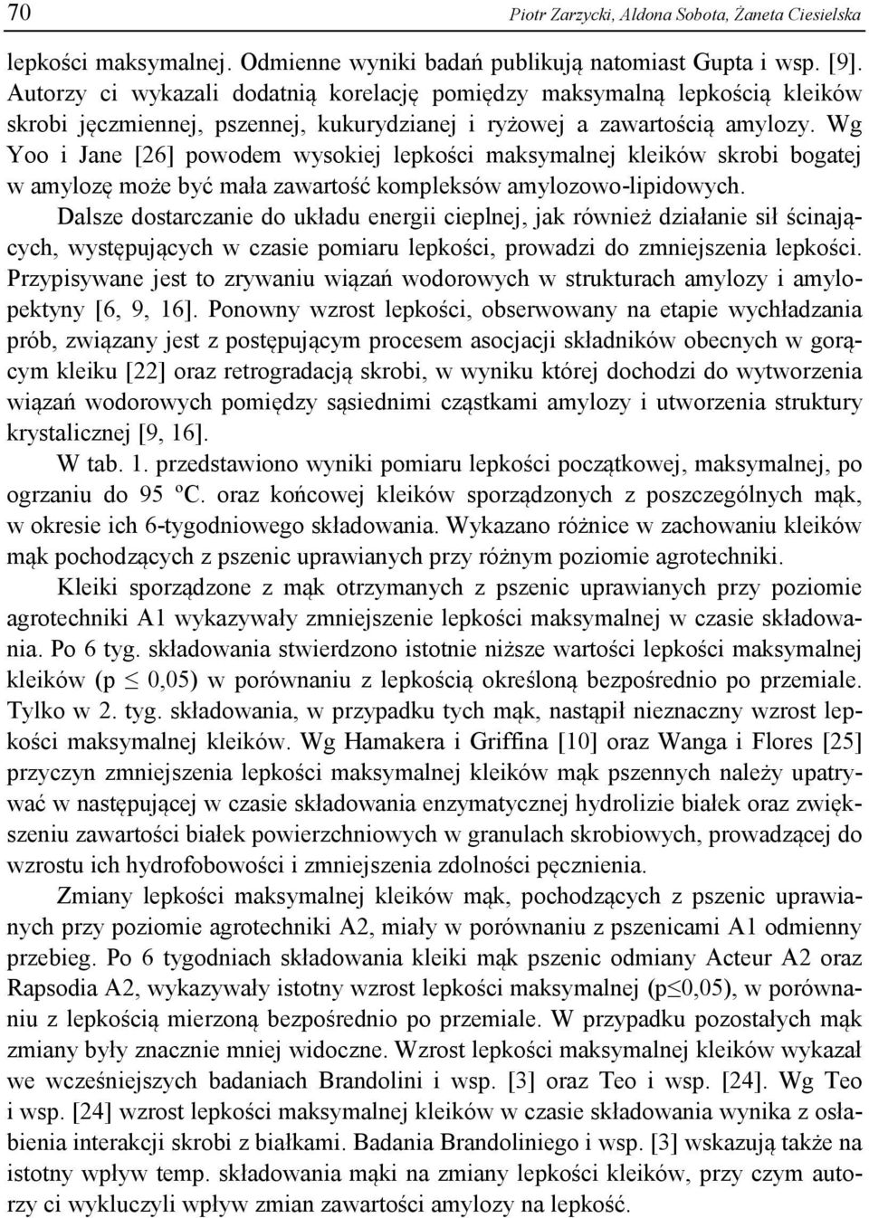 Wg Yoo i Jane [26] powodem wysokiej lepkości maksymalnej kleików skrobi bogatej w amylozę może być mała zawartość kompleksów amylozowo-lipidowych.