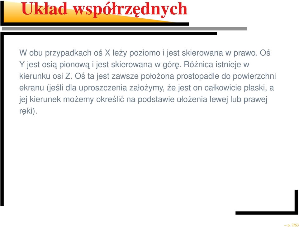 Oś ta jest zawsze położona prostopadle do powierzchni ekranu (jeśli dla uproszczenia