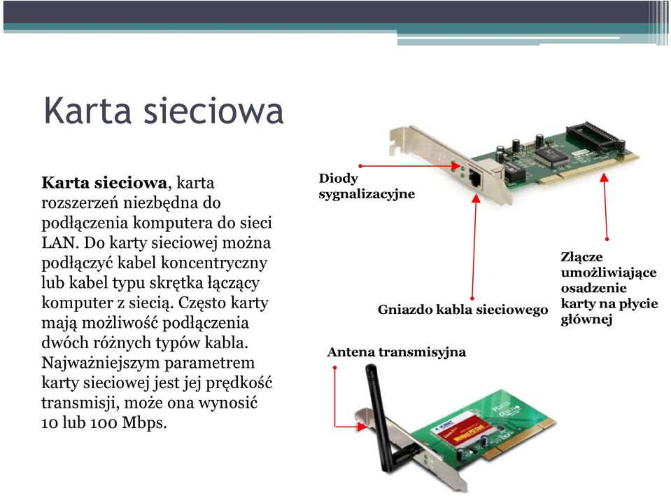 Często karty mają możliwość podłączenia dwóch różnych typów kabla.