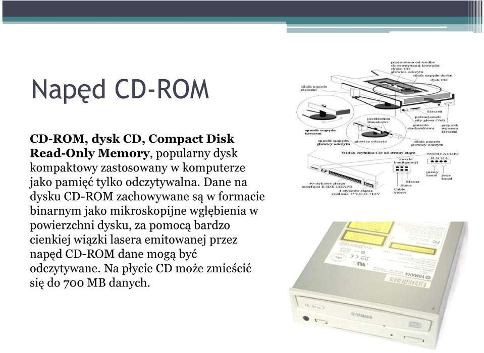 Dane na dysku CD-ROM zachowywane są w formacie binarnym jako mikroskopijne wgłębienia w