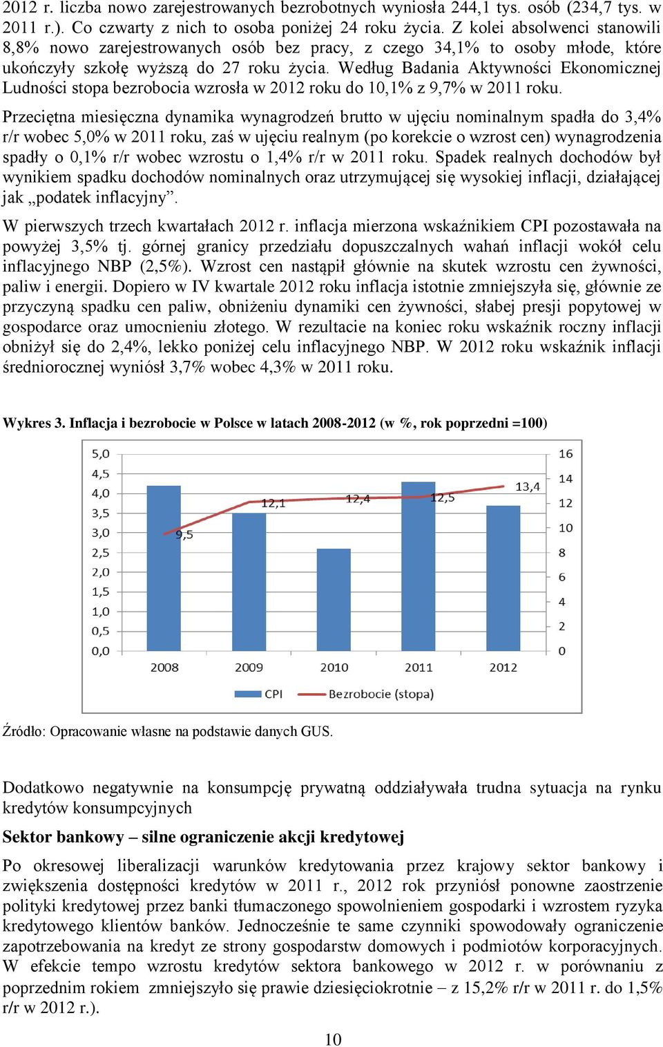 Według Badania Aktywności Ekonomicznej Ludności stopa bezrobocia wzrosła w 2012 roku do 10,1% z 9,7% w 2011 roku.