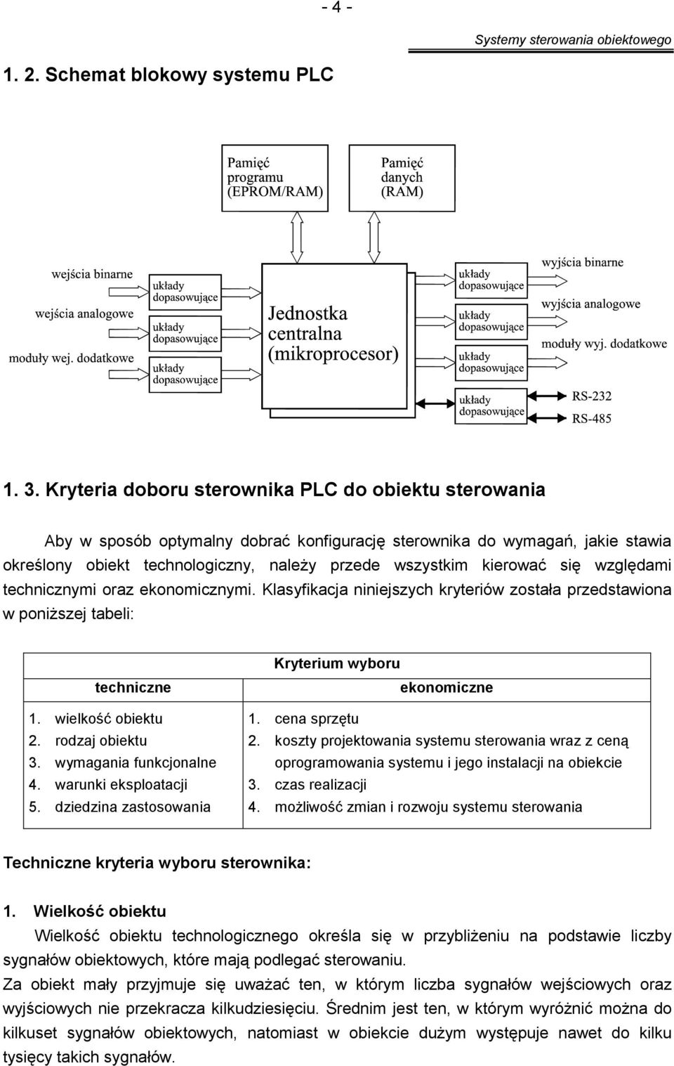 się względami technicznymi oraz ekonomicznymi. Klasyfikacja niniejszych kryteriów została przedstawiona w poniższej tabeli: techniczne 1. wielkość obiektu 2. rodzaj obiektu 3.