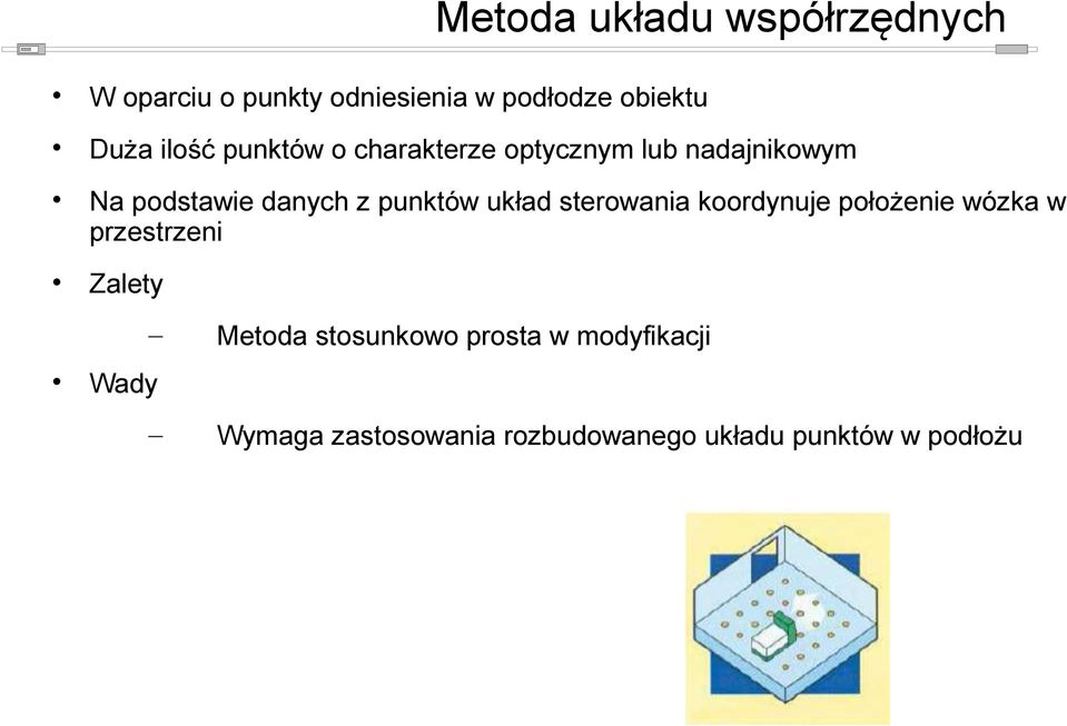 punktów układ sterowania koordynuje położenie wózka w przestrzeni Zalety Metoda