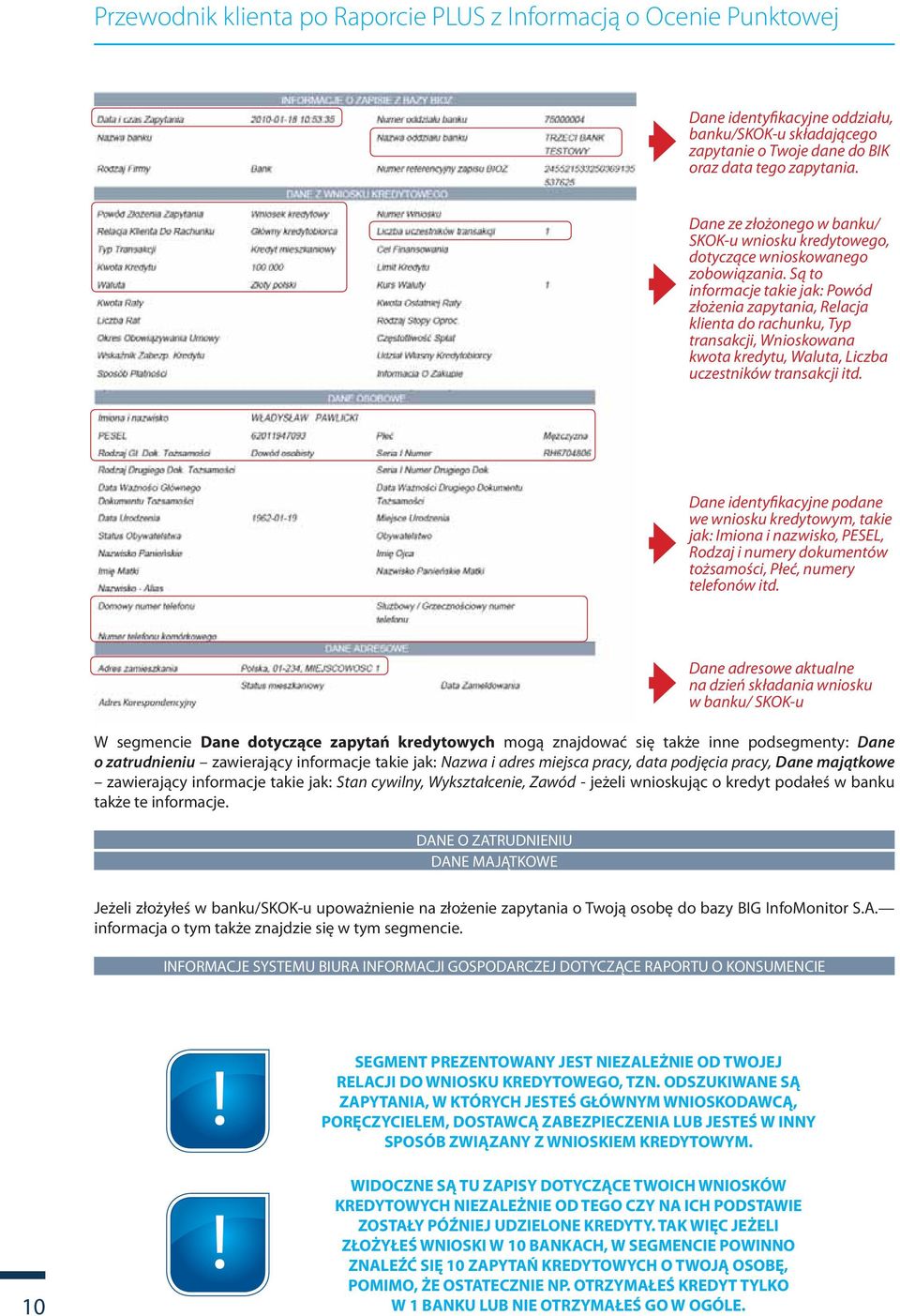 Są to informacje takie jak: Powód złożenia zapytania, Relacja klienta do rachunku, Typ transakcji, Wnioskowana kwota kredytu, Waluta, Liczba uczestników transakcji itd.