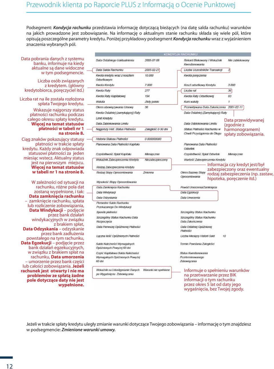 Poniżej przykładowy podsegment Kondycja rachunku wraz z wyjaśnieniem znaczenia wybranych pól. Data pobrania danych z systemu banku, informuje na kiedy aktualne są dane widoczne w tym podsegmencie.