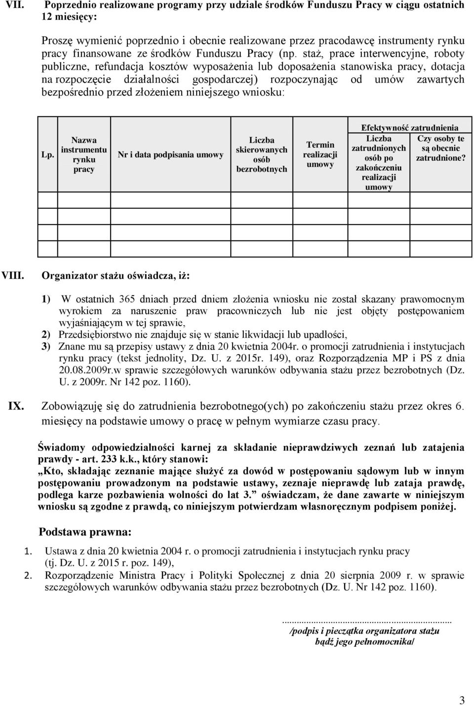 staż, prace interwencyjne, roboty publiczne, refundacja kosztów wyposażenia lub doposażenia stanowiska pracy, dotacja na rozpoczęcie działalności gospodarczej) rozpoczynając od umów zawartych