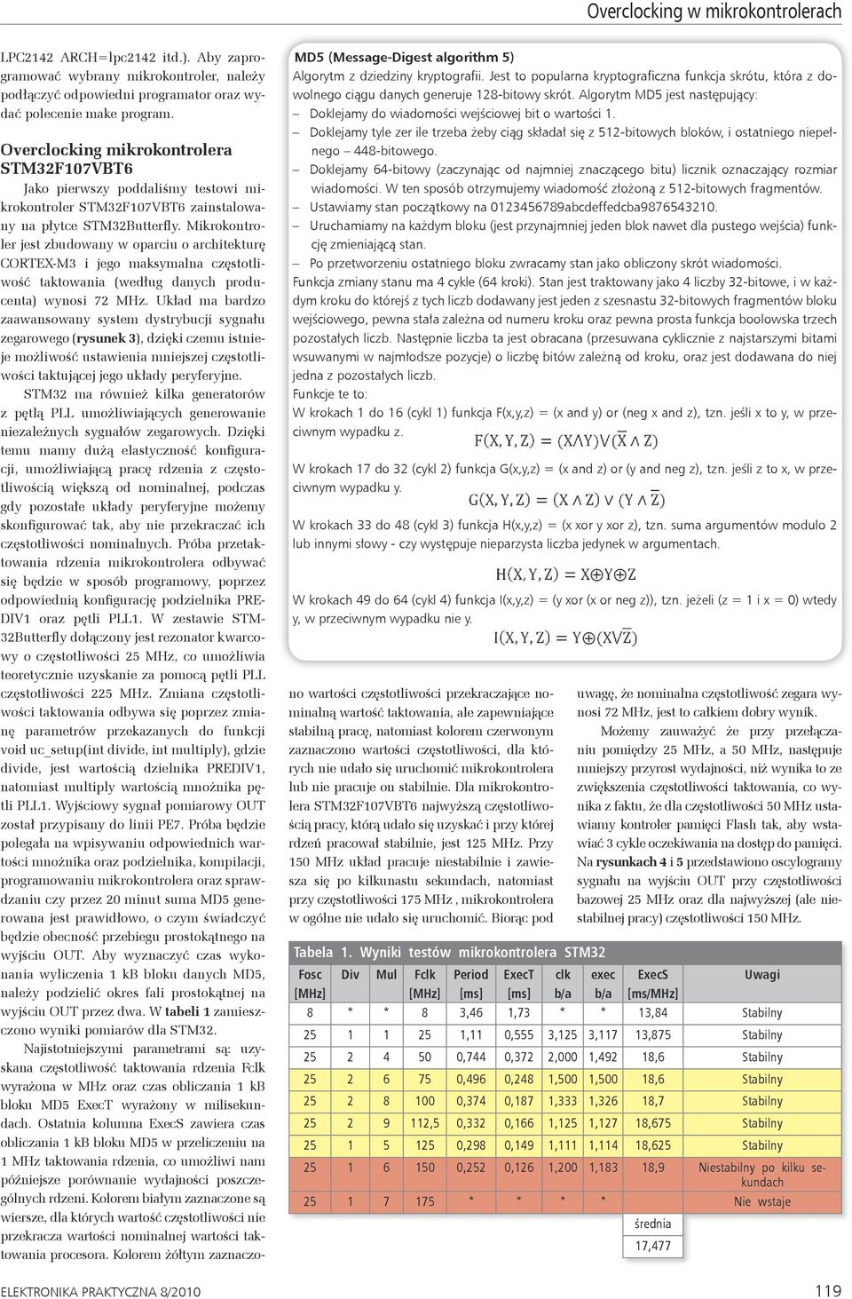 Mikrokontroler jest zbudowany w oparciu o architekturę CORTEX-M3 i jego maksymalna częstotliwość taktowania (według danych producenta) wynosi 72 MHz.