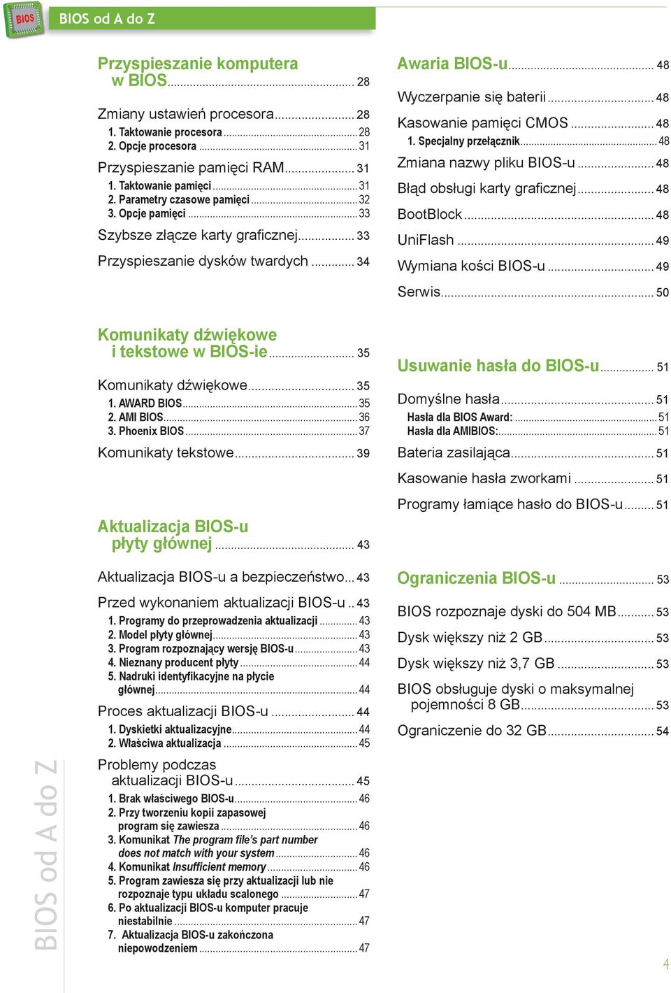 .. 48 Kasowanie pamięci CMOS... 48 1. Specjalny przełącznik... 48 Zmiana nazwy pliku BIOS-u... 48 Błąd obsługi karty graficznej... 48 BootBlock... 48 UniFlash... 49 Wymiana kości BIOS-u... 49 Serwis.